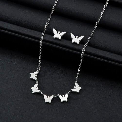 Jewelry Set For Women butterfly Necklace Mother Shell Leaf Necklace butterfly Earrings Bracelet ring Set