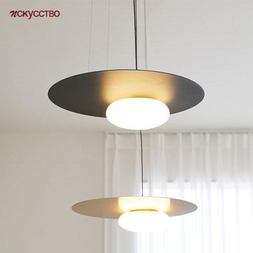 Postmodern Black Metal Ufo Glass Pendant Lights For Restaurant Hallway Art Deco Indoor Lighting Fixture Loft Led Hanging Lamp