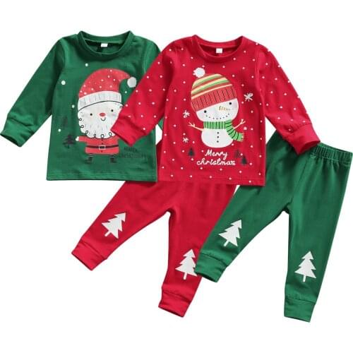 2021 Toddler Baby 2Pcs Christmas Outfits, Long Sleeve Cartoon Print Pullover Tops + Tree Pants Set 1-6T