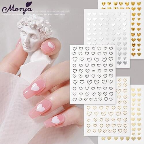 Monja 6 Styles Black Gold Silver Nail Art Self-adhesive Sticker Heart Shaped Mixed Pattern Decals DIY Tips Manicure Decorations