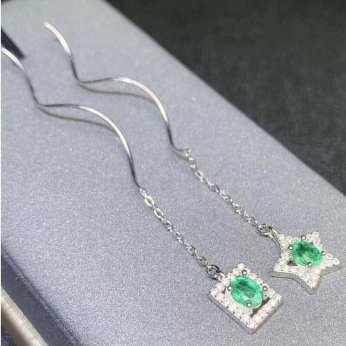 Natural emerald star style drop earring Free shipping 925 sterling silver 0.52ct*2pcs gemstone #S99266