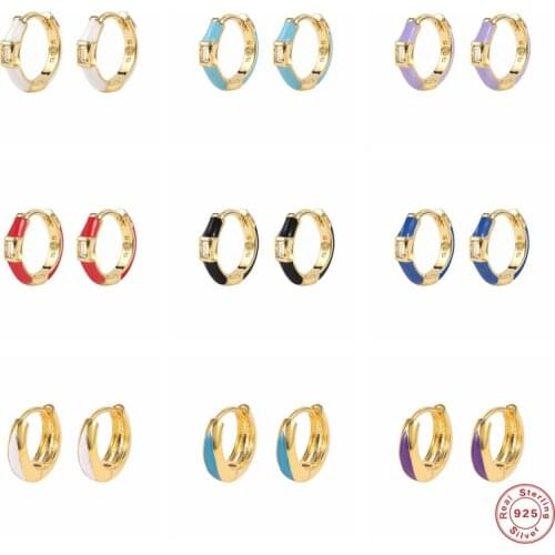 Aide 925 Sterling Silver White Black Enamel Square Zircon Hoop Earrings For Women Gift Purple Dripping Oil Thick Huggie Earrings