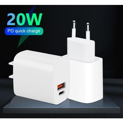 Dual Port 20W PD Fast USB Charger US/EU/UK Wall Plug Adapter For Samsung Xiaomi iPhone Huawei iPad Travek Chargers