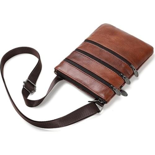 Genuine Cow Leather Men Business Messenger Bag Zipper Design Solid Crossbody Bags Mens Large Capacity Black Shoulder Bag for Man