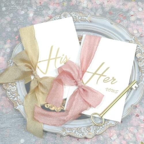 2pcs wedding favor bride and groom wedding vows card oath card romantic party Pearly yarn ribbon 2 book His & Hers