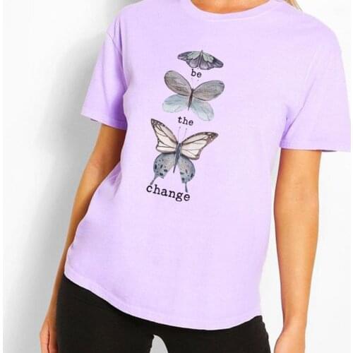 Butterfly Print Vintage Fashion T Shirt Boho Style Streetwear Graphic Tees Women Summer Plus Size Cotton T-shirt Aesthetic Tops