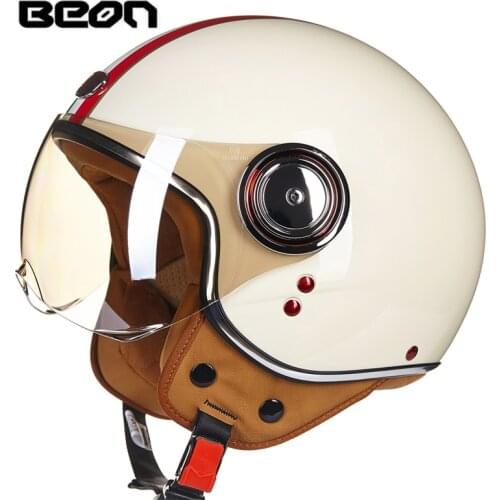 Beon Vintage Half Motorcycle Helmets Retro Cascos Open Face Bike Helmet with Sun Visor Cafe Racer Capacetes Para Moto Chopper