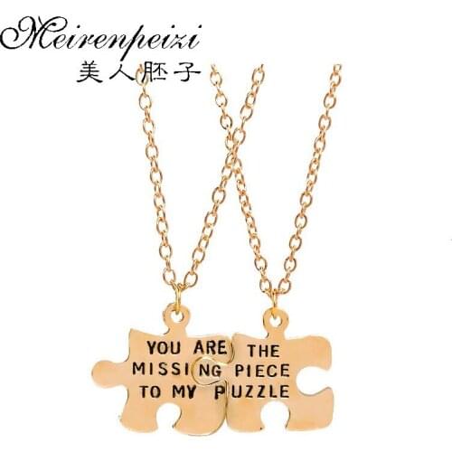 You Are the Missing ...Letter Necklace Personalized Matching Puzzle Piece Necklaces Set of 2 For Best Friend or Couples