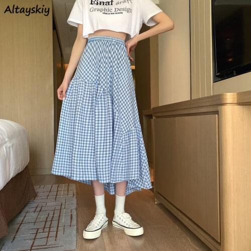 Skirts Women Plaid Asymmetrical Mid-calf New Designers Preppy Style Students All-match Retro Korean Version Trendy Chic Female