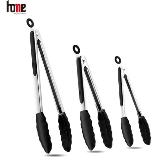 3pcs Kitchen Utensils Stainless Steel Locking Cooking Tongs Salad with Silicone Tips Spatula Non-Slip BBQ Cooking Accessories