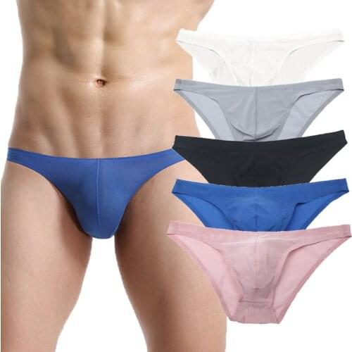 3PCS Sexy Mens Briefs Seamless Ice Silk Underwear Gay Panties Cueca Jockstrap Transparent Thongs Slips Bikini Tanga Underpants