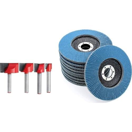 4Pcs Bottom Cleaning Engraving Bit Wood CNC Router Bits & 10Pcs Sanding Sheets Abrasive Flap Discs Abrasive Mop Discs