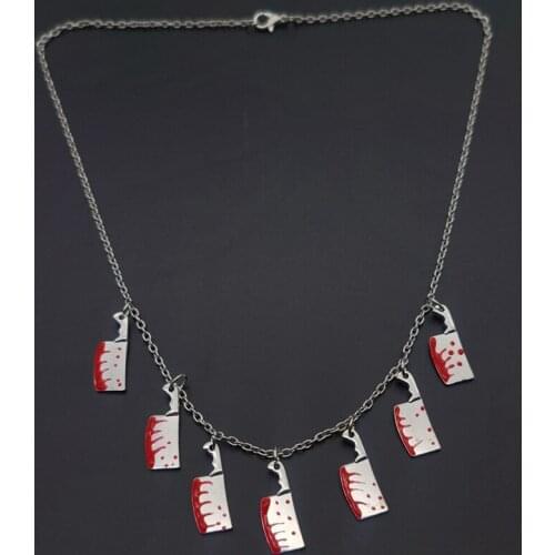 7 Kitchen Red Knives Tibetan Silver Kitchen Knife Necklace Charms Day of The Dead Necklace Gift Halloween Witch Jewelry Handmade