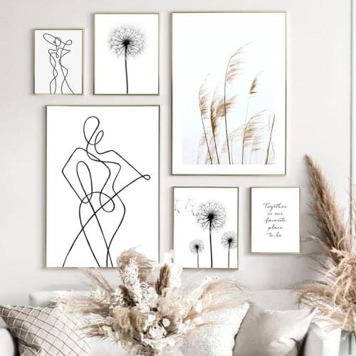 Abstract Figures Dandelion Reed Wall Art Canvas Painting Nordic Quotes Posters And Prints Modern Wall Pictures Living Room Decor