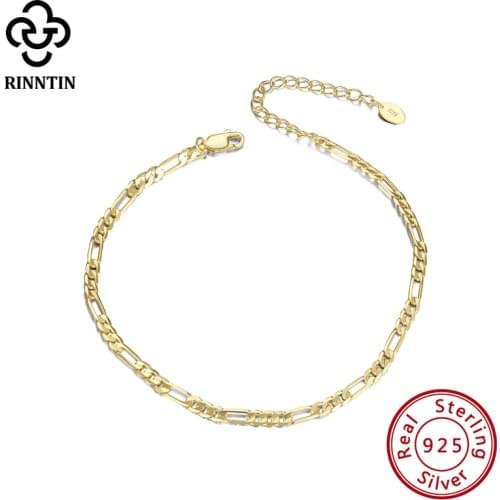 Rinntin Real 925 Sterling Silver Top Quality Newest Design 14K Gold Plating Anklet Extension Chain For Girls Bijoux Daily TSA07