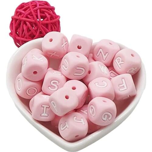 Chenkai 1000pcs 12mm BPA Free Silicone Pink Letter Beads Teether Food Grade DIY Baby Pacifier Teethering Sensory Toy Accessories