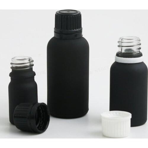 5m 10ml 15ml 20ml 1oz 50ml 100ml Travel Matte Frost Black Essential Oil Bottle With Plastic Lids Cosmetic Containers 200pcs