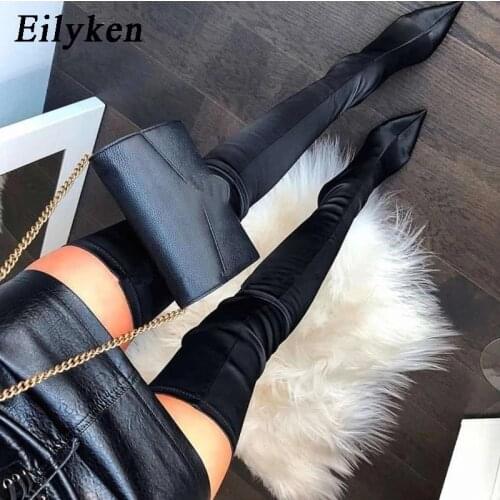 Eilyken 2021 Thigh High Boots Over The Knee Elastic Stretch Boots Women Botas Mujer Sexy Knee High Heels Sock Boots New