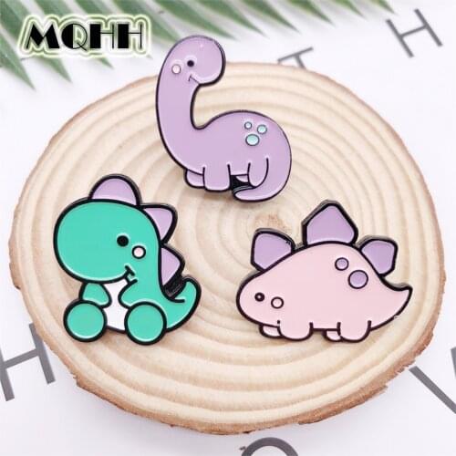 Cartoon cute animal dinosaur enamel brooch pink purple pin alloy badge clothes bag accessories woman jewelry gift for friends