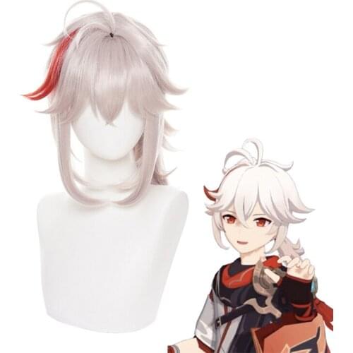 Game Genshin Impact Kazuha Short Ponytail Wig Cosplay Costume Heat Resistant Synthetic Hair Men Women Carnival Party Wigs