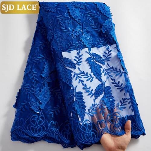 SJD LACE Nigerian African Lace Fabric Embroidery 3D Flower Sequins French Tulle Lace Fabric Bridal Mesh Material Dress Sew A2528