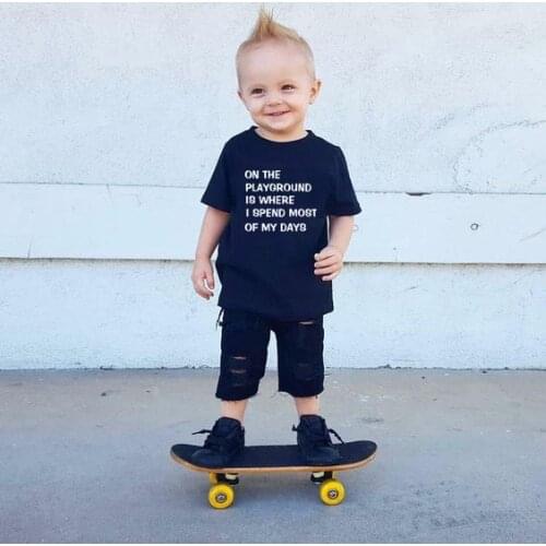 Summer Kid Tshirt on The Playground I Spend Most of My Days Baby Cute Letter Print Tshirts Children Funny Round Neck Shirt Tops