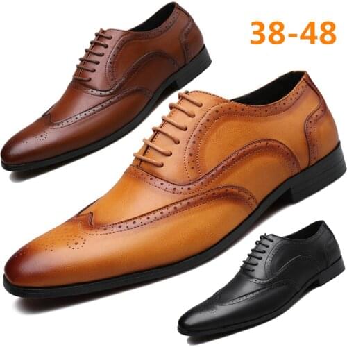 Retro Bullock Design Men Classic Business Formal Shoes Square Toe Leather Shoes Men Oxford Dress Shoes Size 38-48