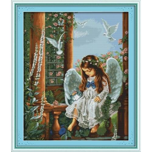 Love Angel Girl People Cotton Cross stitch kits 11CT Print Paintings Embroidery DIY handmade Needle Work Home Decor Ricamo