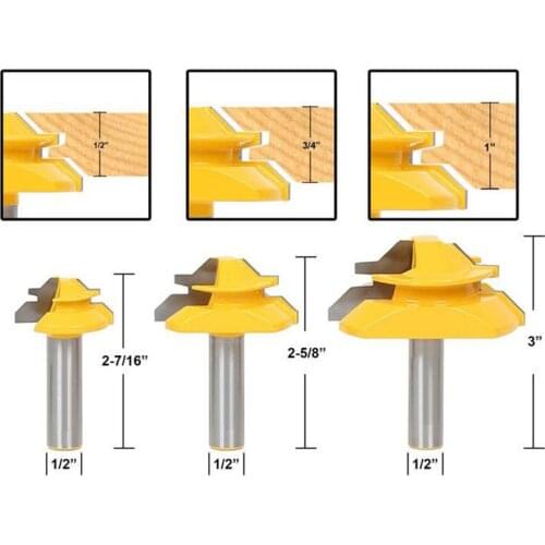 3Pcs 45 Degree Carving Knife Router Bit Set 12.7mm Shank Woodworking Tenon Milling Cutter Tool For Woodworking Grooving
