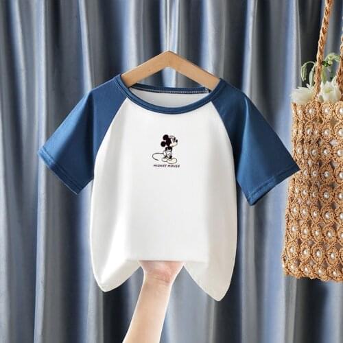2021 New Disney Cartoon Childrens Short-sleeved T-shirt Cotton Summer Clothing Kids Boys Girls Mickey Print Tops Tees