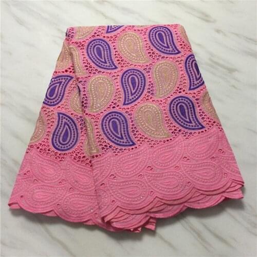 New African Lace Fabric Cotton Material Dubai Pink Color High Quality Swiss Voile For Sewing Wedding Party Dress