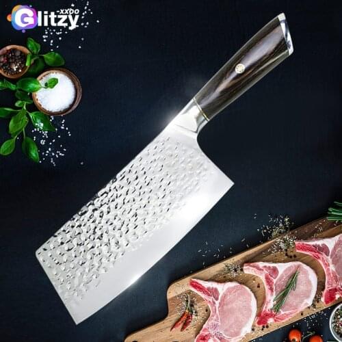 Kitchen Knife Chinese 7 Inch Cleaver Knife 7CR17 440C Forged Stainless Steel Full Tang Chef Butcher Chopper Meat Santoku Tool