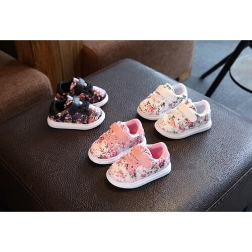 21-25 Floral Shoes For Girls Leather Casual Shoes Breathable Kids Girls Shoes