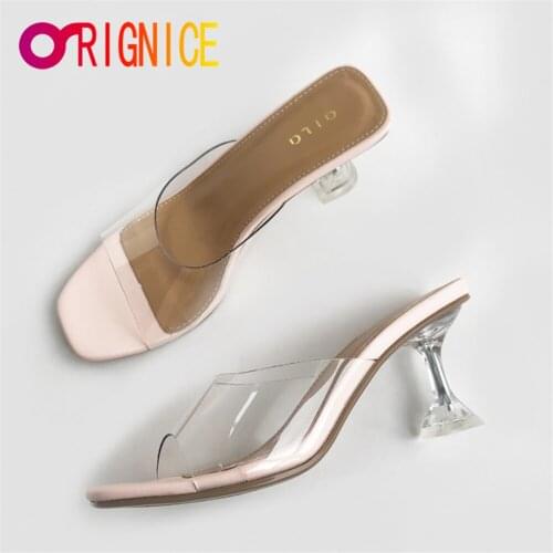 Orignice Transparent PVC Gladiator Sandals Women Summer 2021 Sexy Clear 7cm Open Toe Strange Goblet Clear High Heel Slippers