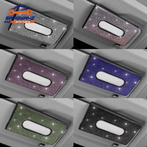 Crystal Car Tissue Box Sun Visor Diamond Leather Tissue Box Universal Car Hanging Napkin Holder Car Decoration