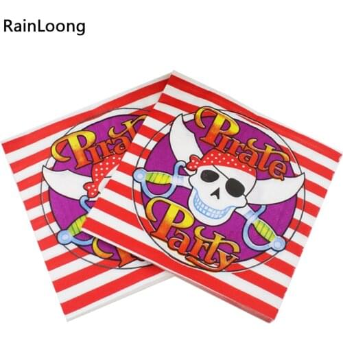 [RainLoong] Printed Paper Napkin Pirate Ship Captain Festive & Party Supplies Skull Tissue Napkin 33cm*33cm 1 pack (20pcs/pack)