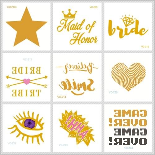 Rocooart VC Small Gold Temporary Tattoo Stickers For Body Art Flash Taty Stars Eye Letters Lip Fake Tattoo Women Tatuagem Hand