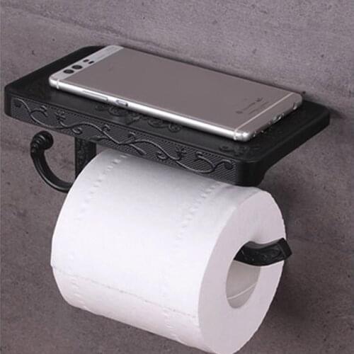 Antique Carved Zinc Alloy Bathroom Paper Mobile Phone Holder Wall Mounted Tissue Boxes Vintage Decor Shelf With Towel Rack