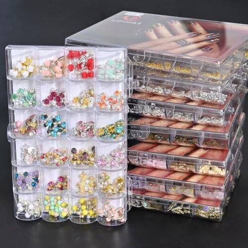 24 Girds Butterfly Bowknot Nail Art Rhinestone Mix Shape in Box Alloy Gold Rivet Decoration Pearl Manicure Studs Accessories JB