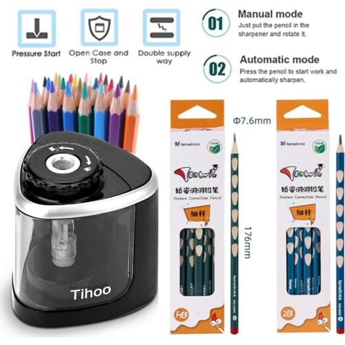Tenwin/Tihoo 8005 Electric/Manual 2 in 1 Pencil Sharpener & Posture Correction Pencils HB/2B Supplies Automatic Pencil Sharpener