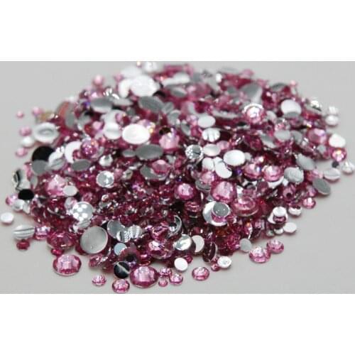 Apparel decoration Glue On rhinestone Mix Sizes Pink Color Round Strass Acrylic Loose Non-Hotfix Flatback Nail Art Stones