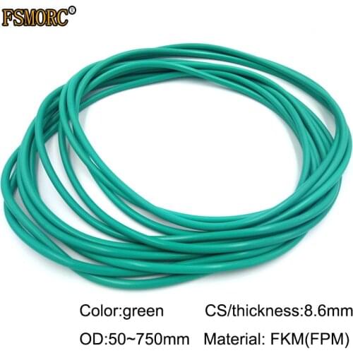 OD50~750mm*8.6mm thickness/CS FKM o ring seal dichtung green Gasket of motorcycle part FPM o-ring