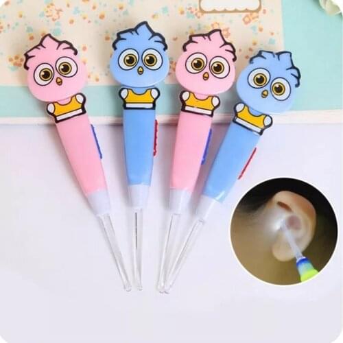 40JC Cartoon Owl Luminous Earpick LED Light Ear Cleaning Spoon Baby Earwax Removing Safe Tool Kids Nursing Care