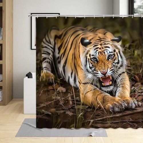 Prairie Tiger Shower Curtains Ferocious Lion Bathroom Set Jungle Wild Animal Bath Curtain Waterproof Polyester Fabric With Hooks