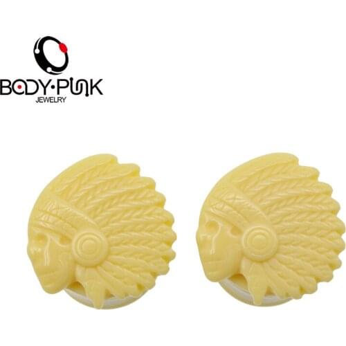 BODY PUNK2Pcs Acrylic Yellow 3D Skeleton Skull Ear Plug Body Piercing Jewelry Ear Plugs Tunnels Ear Stretcher Piercing 11mm-16mm