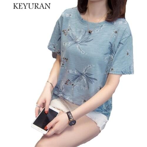 Plus Size XL-5XL New Fashion Print T Shirt Women Bamboo Cotton O Neck Short Sleeve Summer T-Shirt Tops Casual Loose TShirts tops