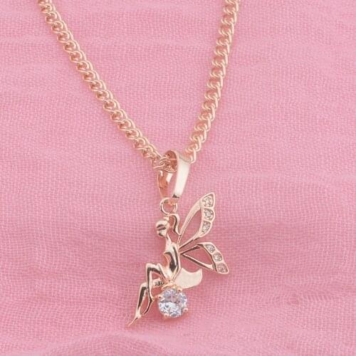 FJ Womens 585 Rose Gold One White Cubic Zircon Angel Cute Pendant Optional Chains