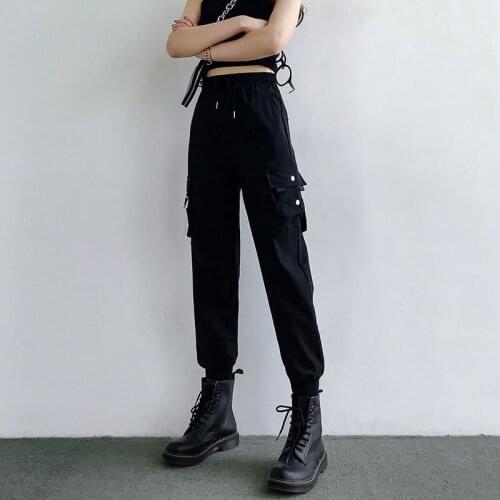 2021 Black High Waist Cargo Pants Women Casual Punk Pants Loose Streetwear Pencil Harajuku Pants Fashion Hip Hop Female Trousers