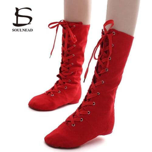 Ballet Dance Boots Woman Jazz Shoes Canvas Lace-Up Practice Dancing Boots Black Red Men Sports Feature Dance Sneakers Wholesale