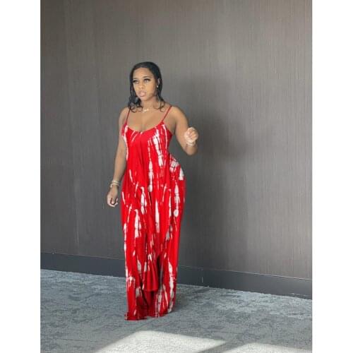 Tie-dyed Print Spaghetti Strap Outfit Womens Sleeveless Irregular Hem Backless X-Long Top Loose Long Pants Floor Length Trouser